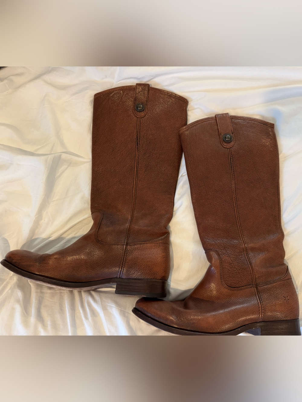 Frye Chestnut Brown Leather Mid-Calf Pull-On Boots